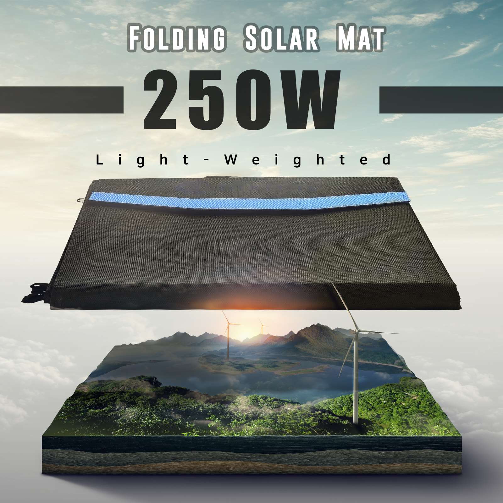 12V 250W Folding Solar Mat Black Silicon Blanket Solar Panel Kit